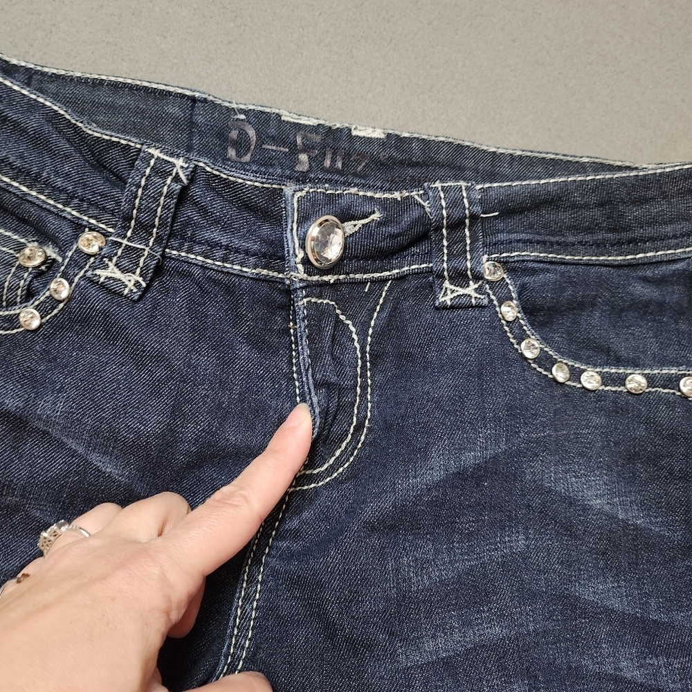 Bootcut Jeans Crystal Pockets D-Fuz - Sz 9/10 Boot Cut Bling Y2k - Picture 7 of 15